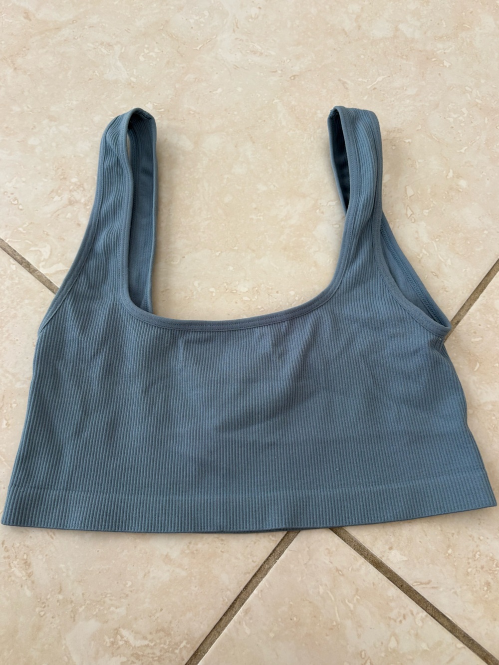 Ribbed Square-Neck Tank Top - Slate Blue